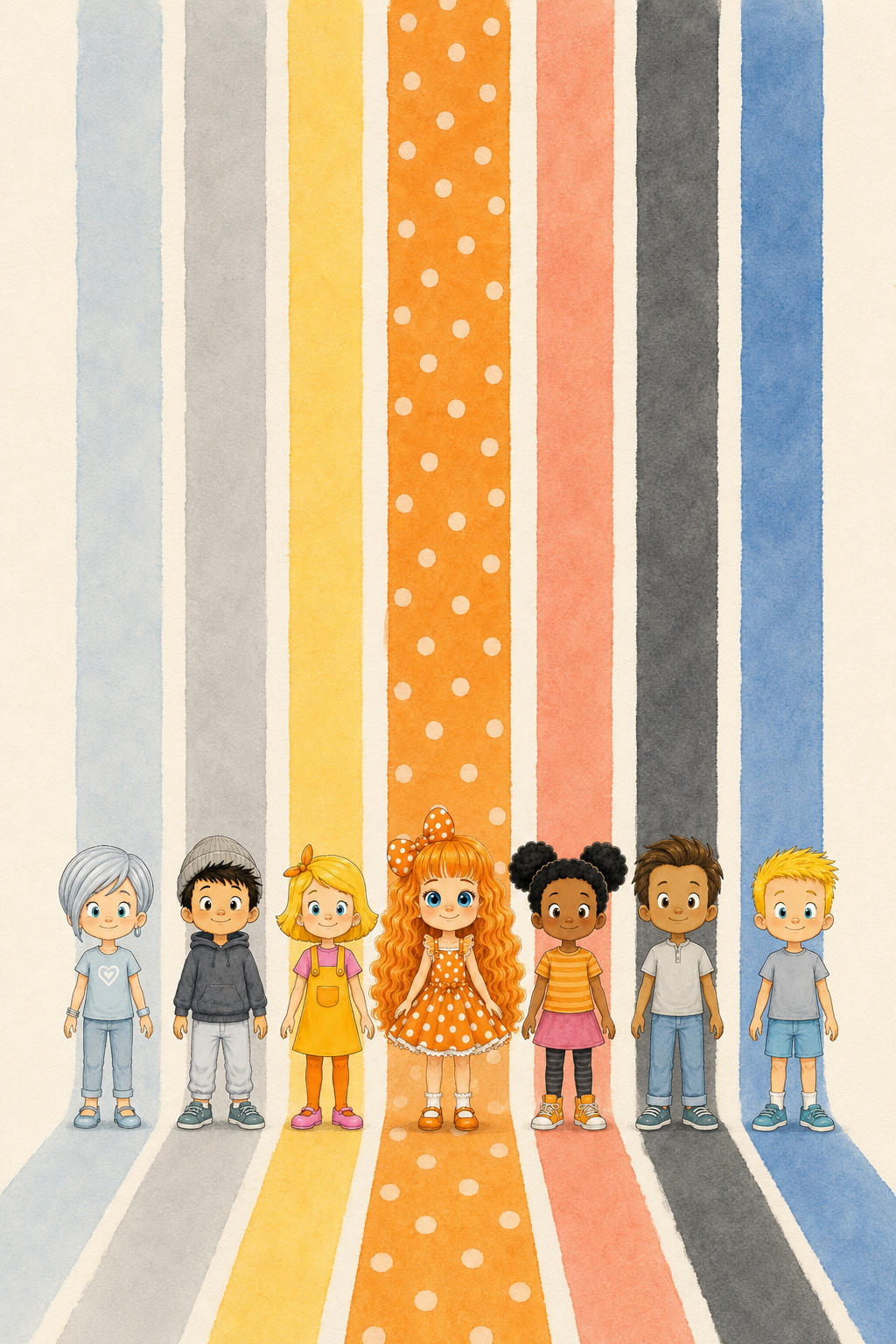 Orange and her six friends standing together